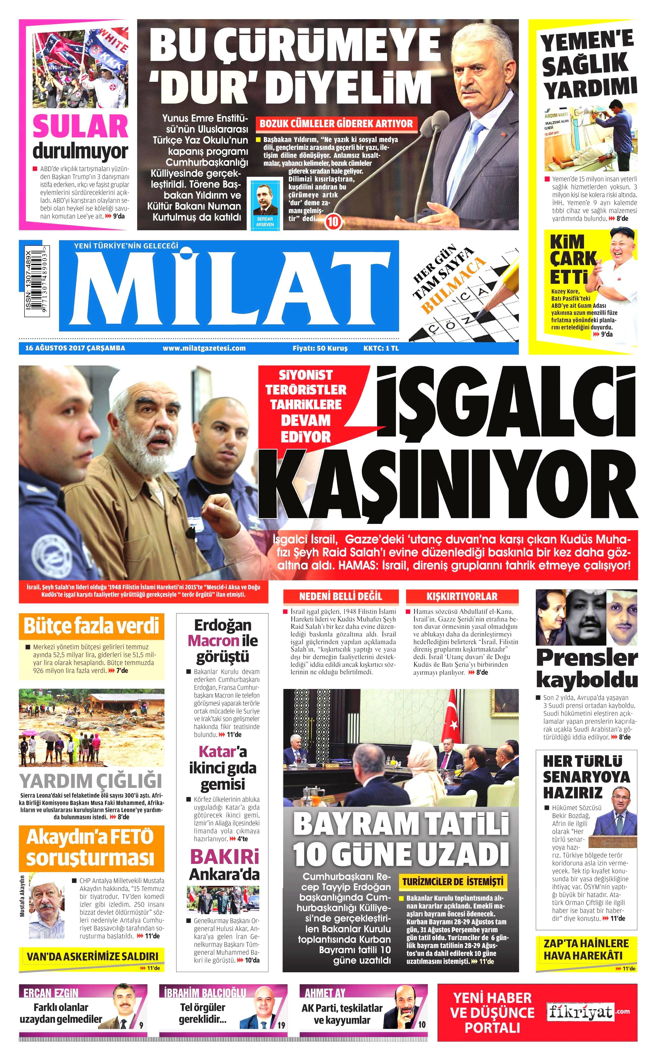 16 Ağustos 2017 gazete manşetleri - 17