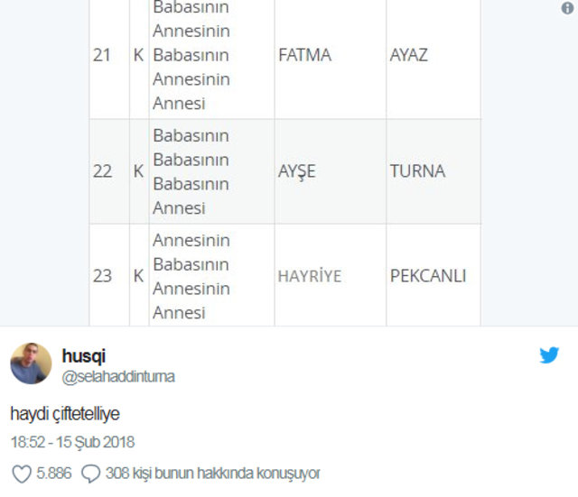 e-Devlet'in soyağacı sorgulamasında rastlanan değişik isimler - 9