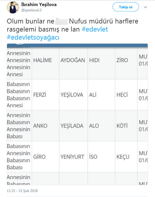 e-Devlet'in soyağacı sorgulamasında rastlanan değişik isimler - 13