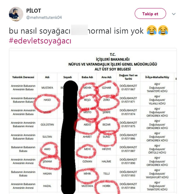 e-Devlet'in soyağacı sorgulamasında rastlanan değişik isimler - 22