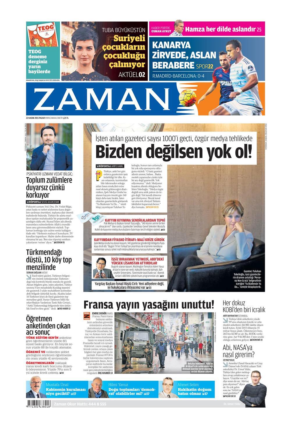 22 Kasım 2015 gazete manşetleri - 728