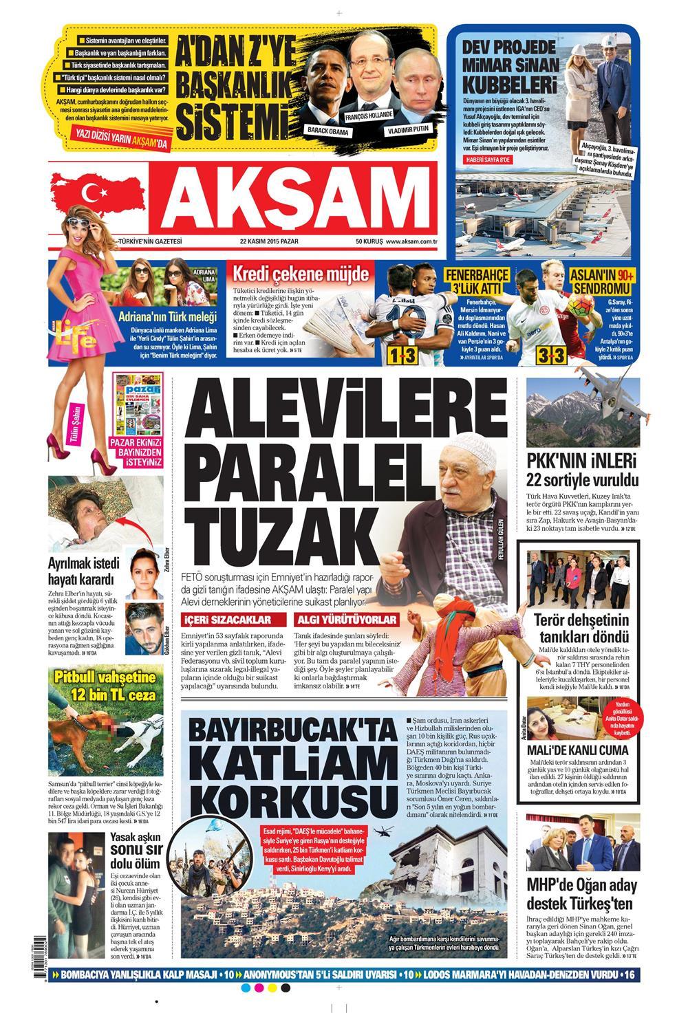 22 Kasım 2015 gazete manşetleri - 652