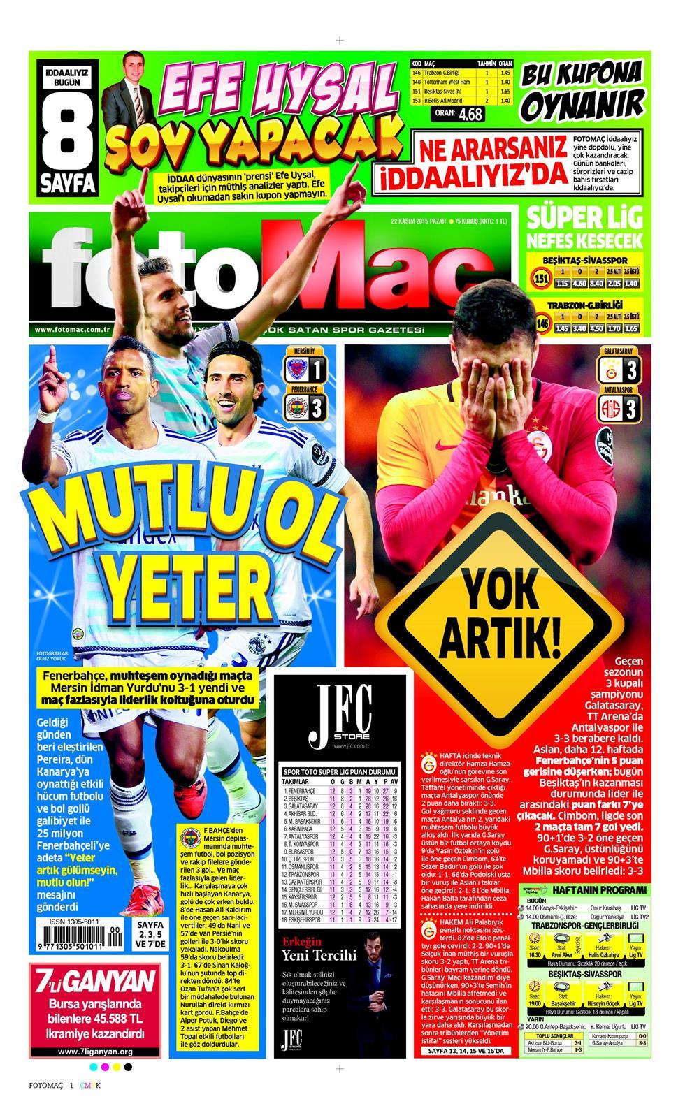 22 Kasım 2015 gazete manşetleri - 526