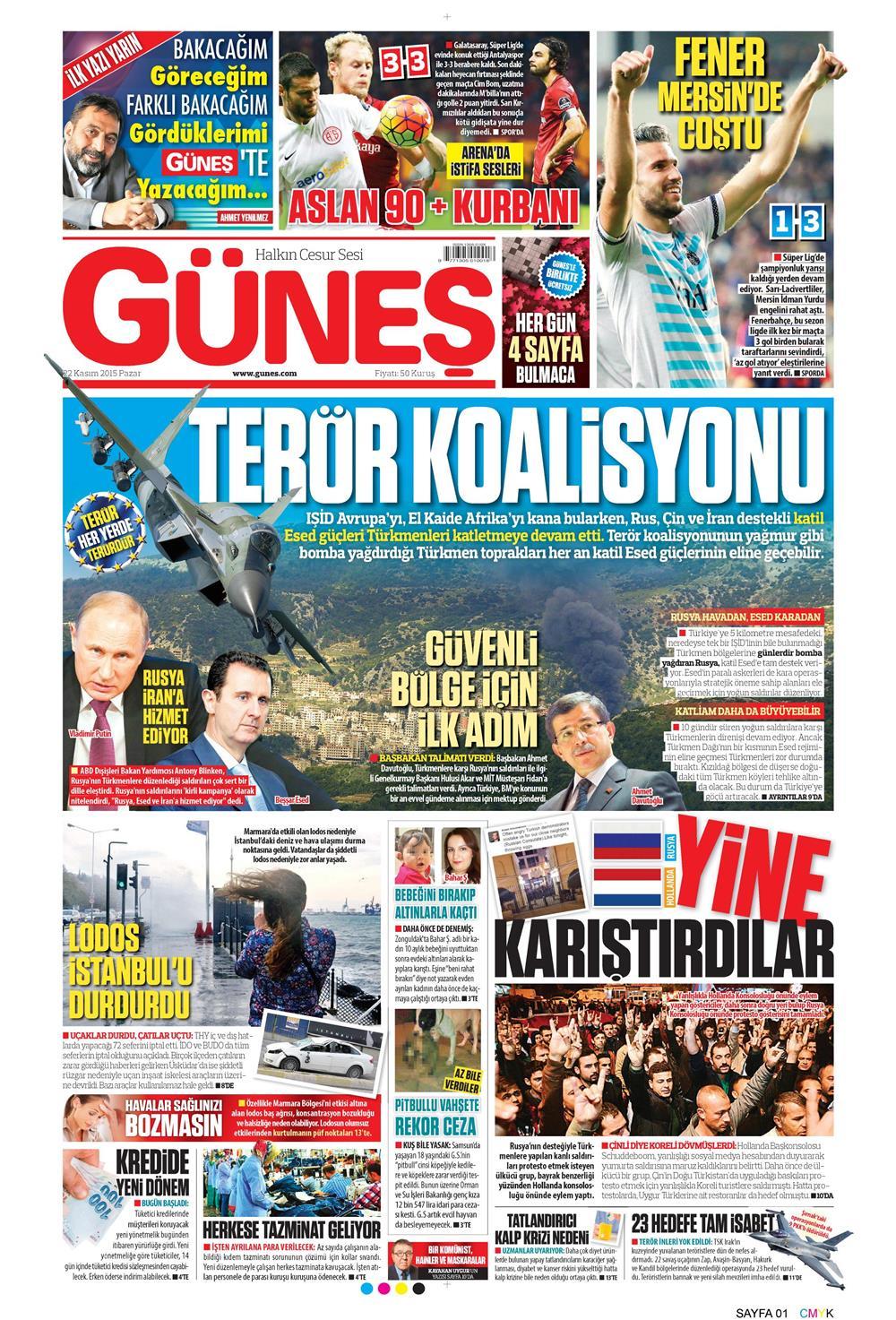 22 Kasım 2015 gazete manşetleri - 891