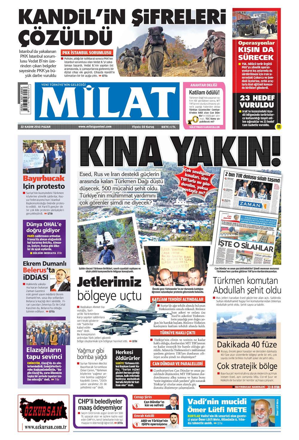 22 Kasım 2015 gazete manşetleri - 589