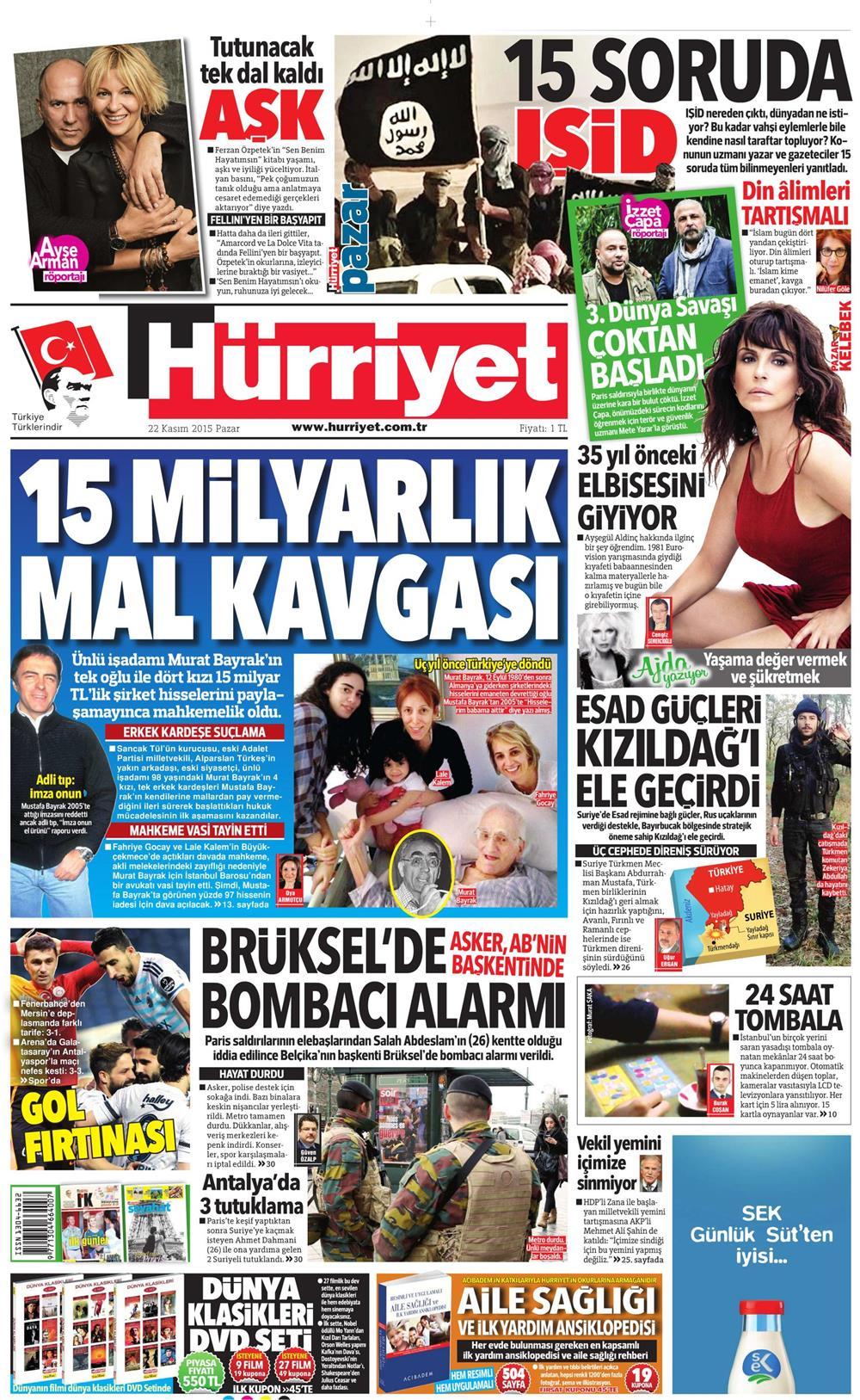 22 Kasım 2015 gazete manşetleri - 674