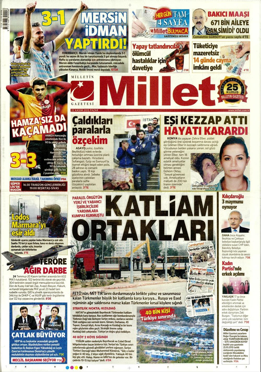 22 Kasım 2015 gazete manşetleri - 657
