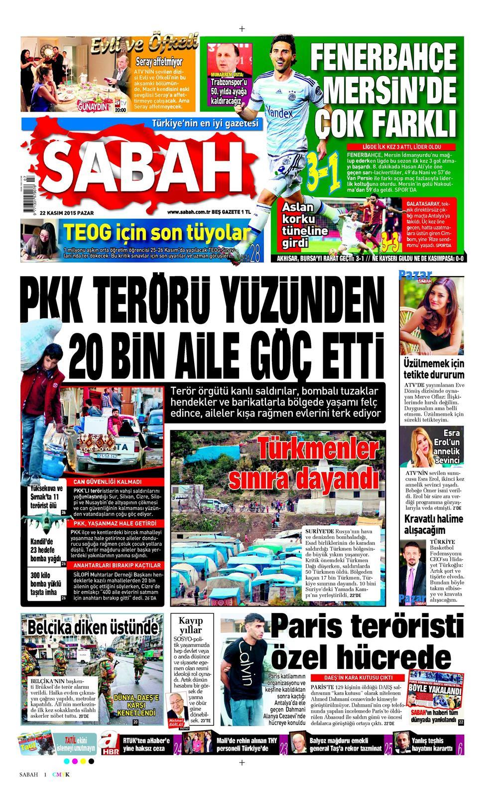 22 Kasım 2015 gazete manşetleri - 861