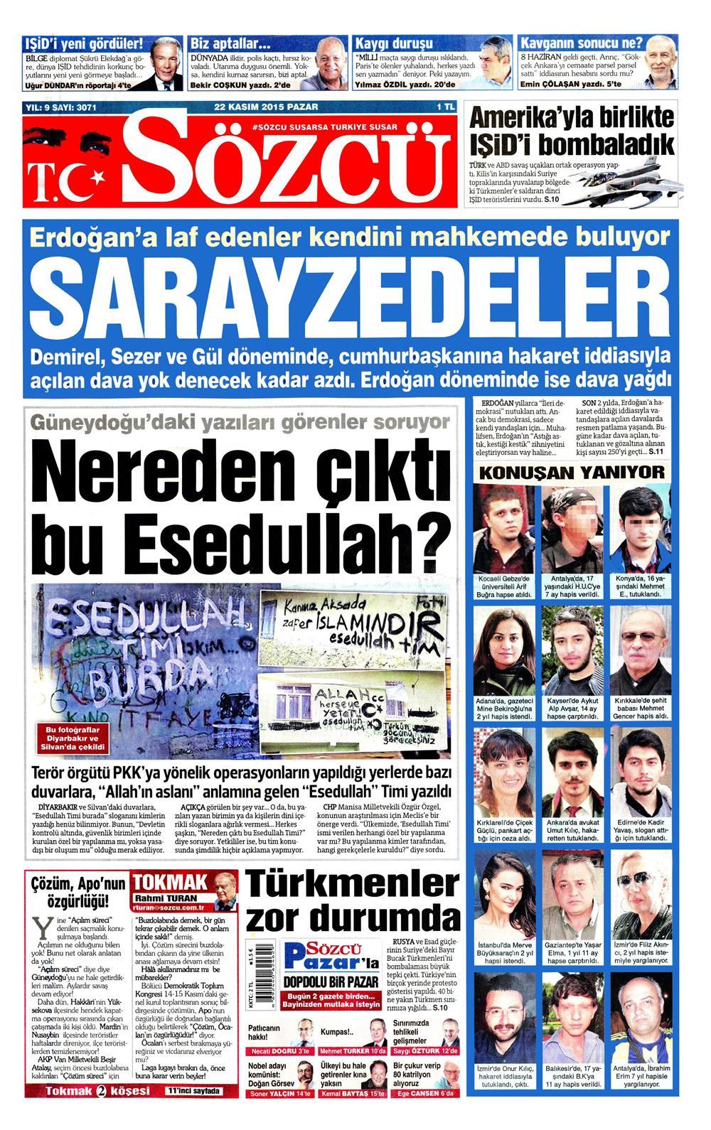 22 Kasım 2015 gazete manşetleri - 532