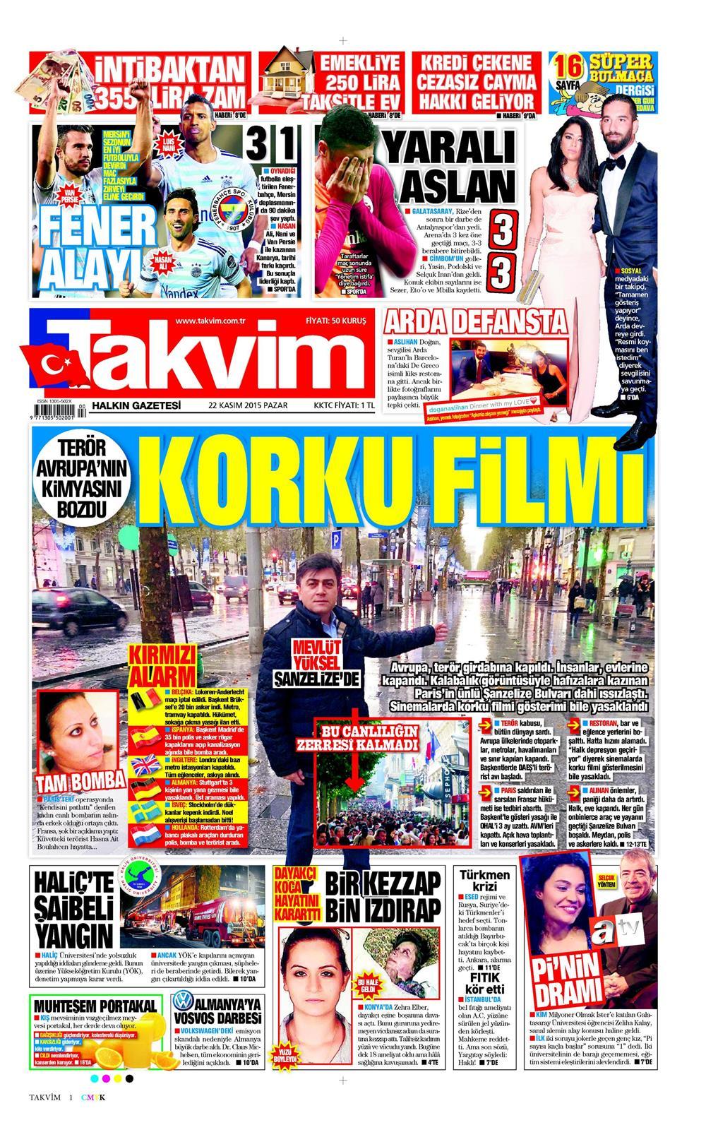 22 Kasım 2015 gazete manşetleri - 934