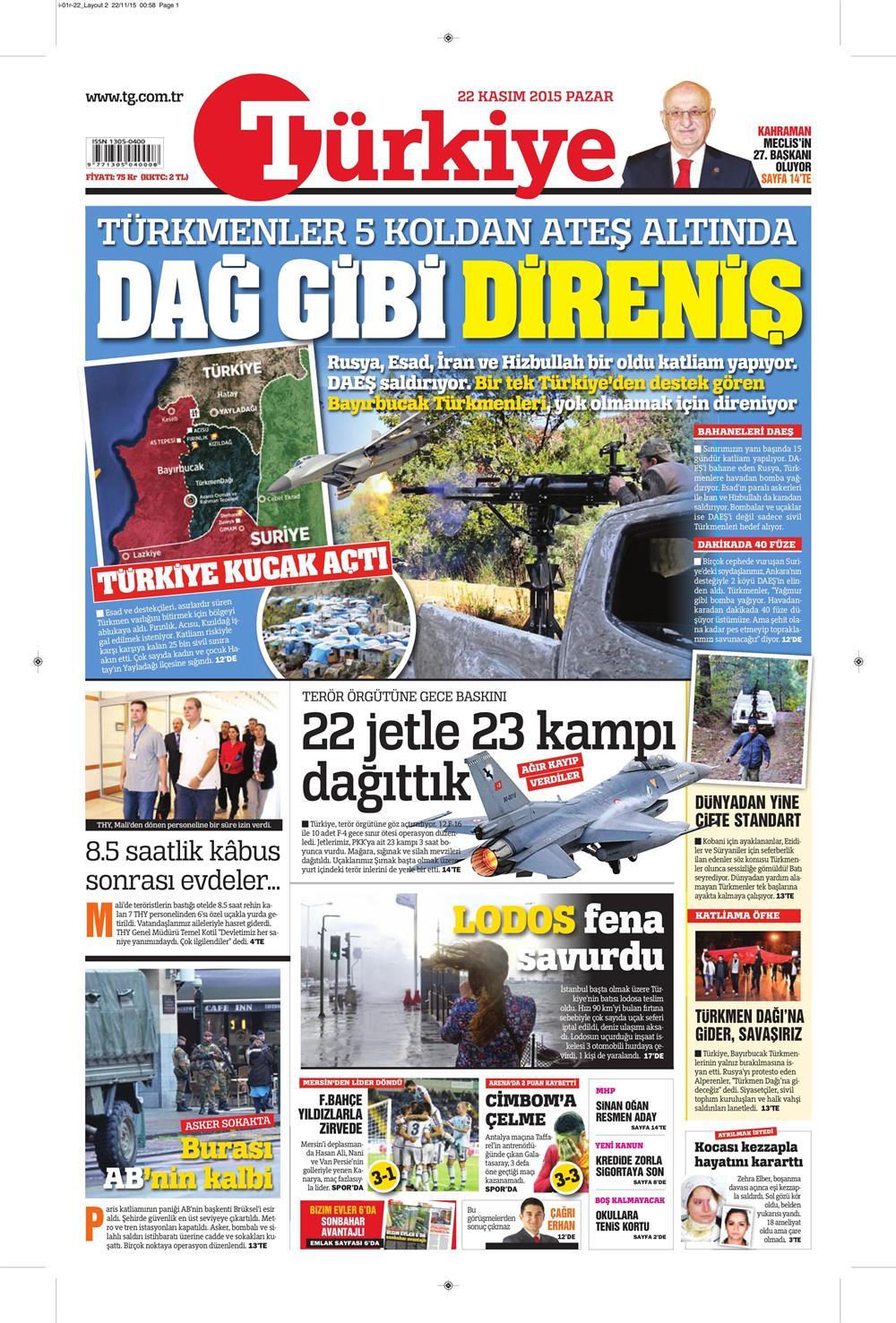 22 Kasım 2015 gazete manşetleri - 739