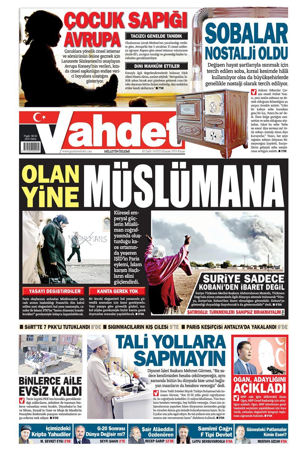 22 Kasım 2015 gazete manşetleri - 881