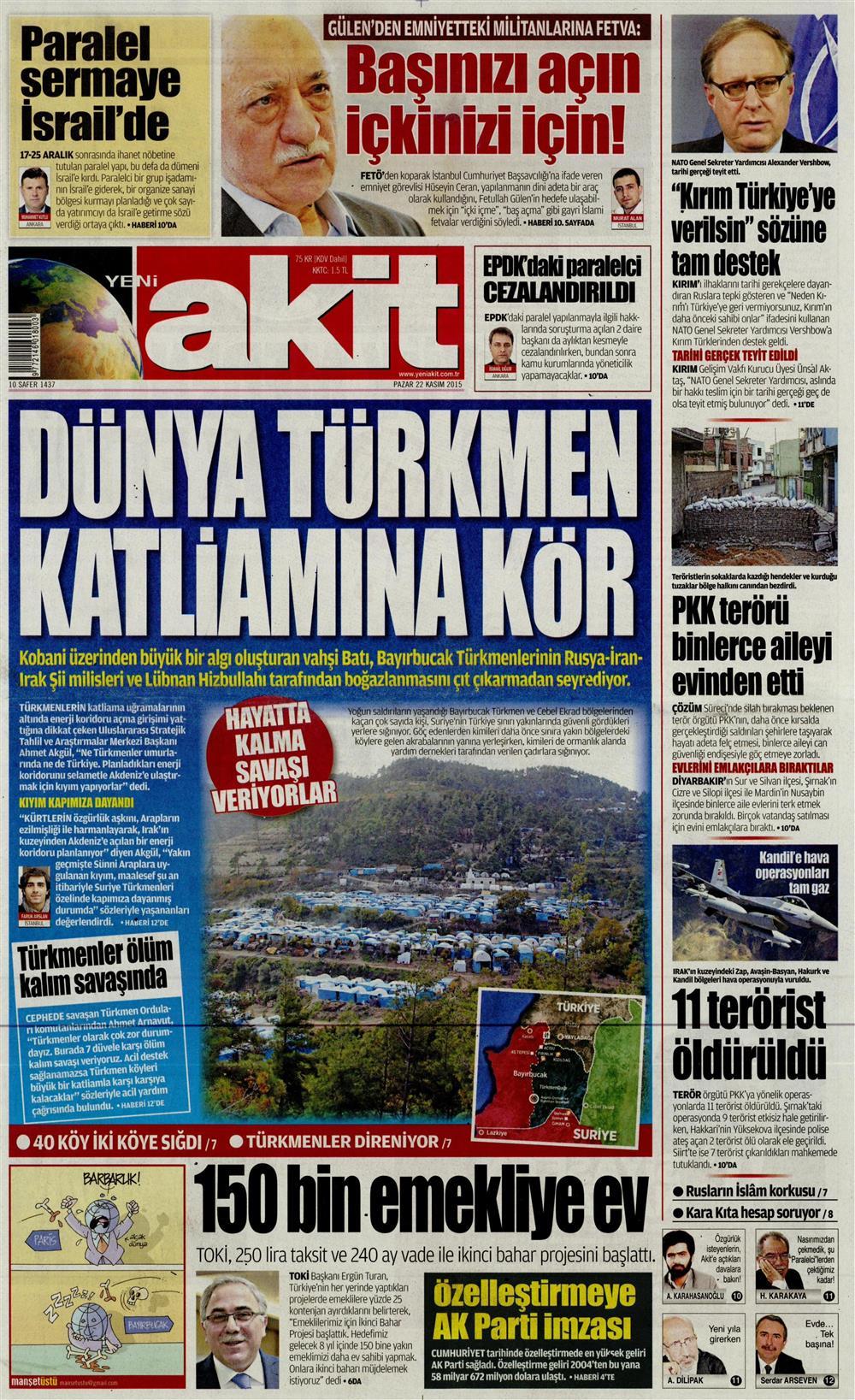 22 Kasım 2015 gazete manşetleri - 659