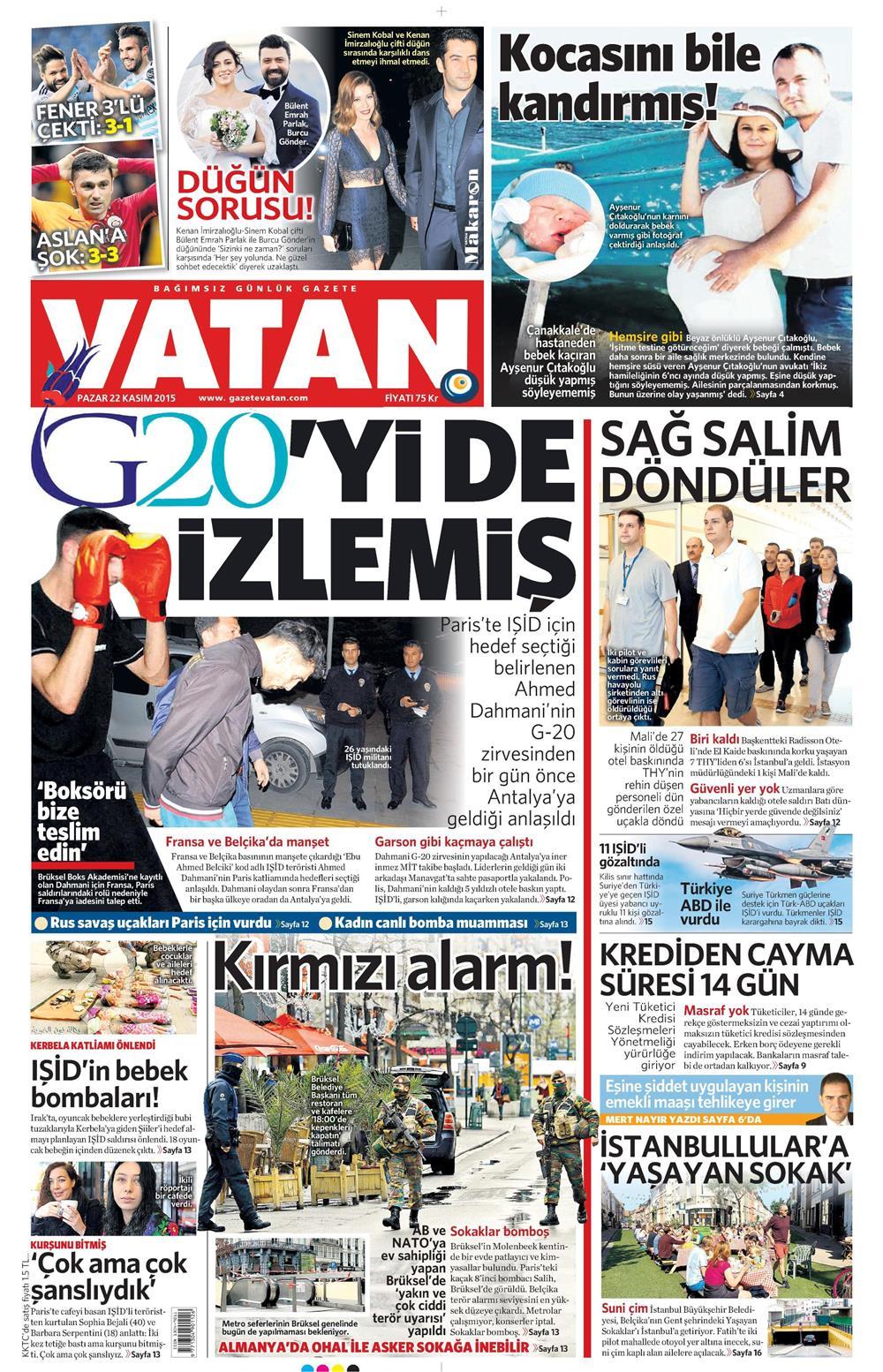 22 Kasım 2015 gazete manşetleri - 806