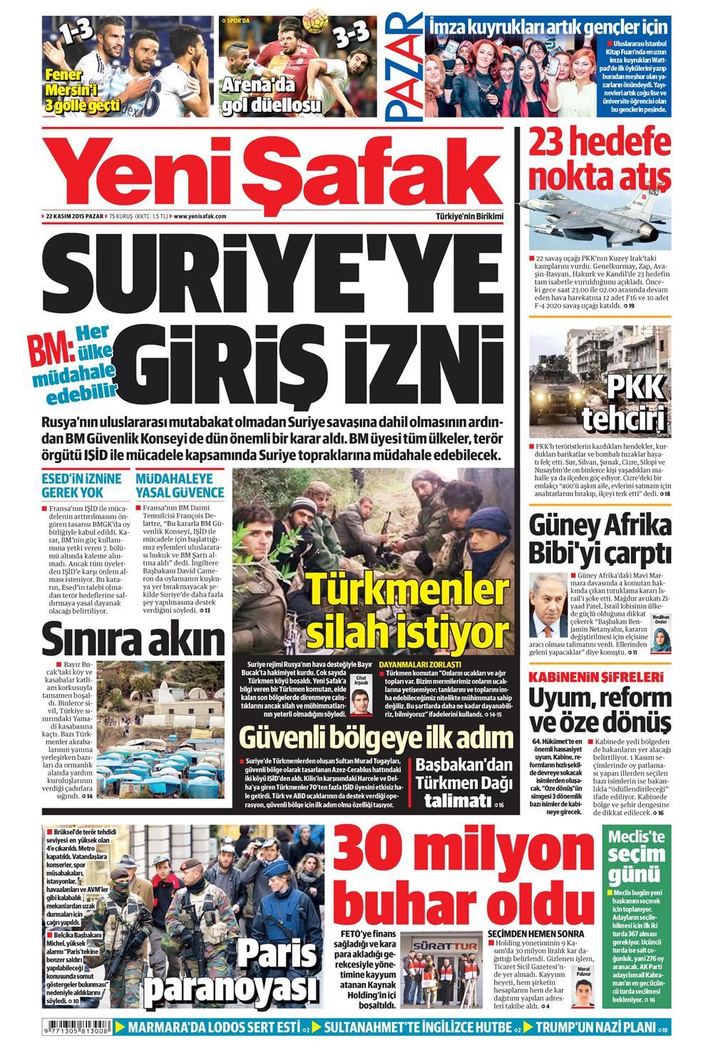 22 Kasım 2015 gazete manşetleri - 731