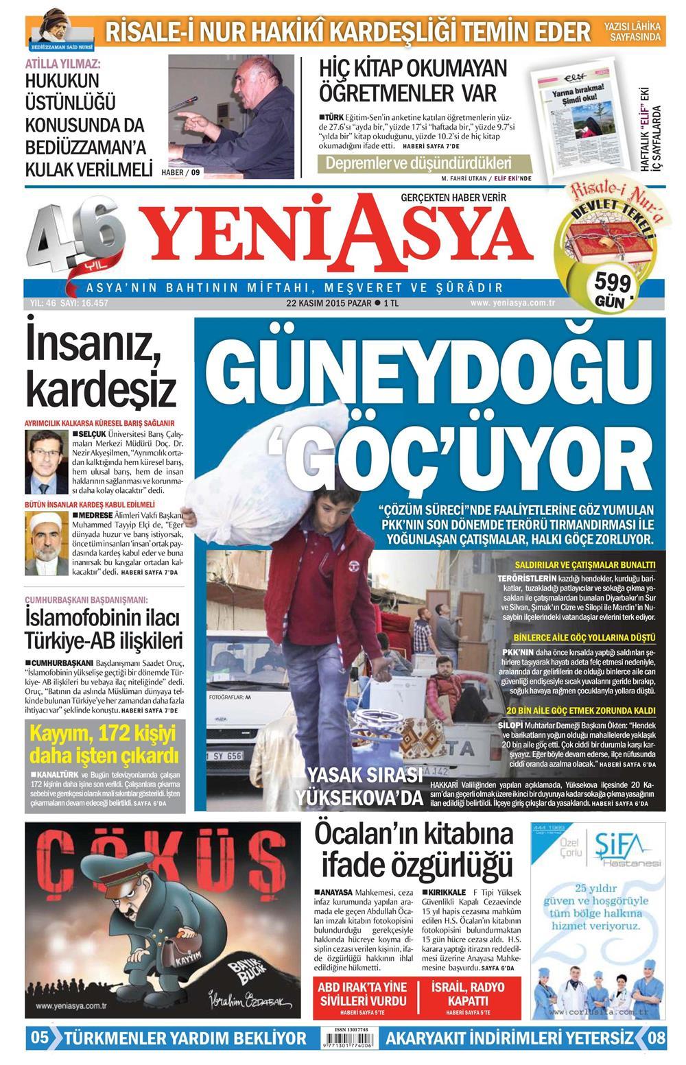 22 Kasım 2015 gazete manşetleri - 533